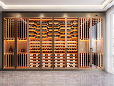 Luxury Modern Wine Cabinet With Glass Doors LED Lighting And Multiple Wine Racks 3d model