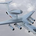 Silver Gray Military Fighter Jet Flying with Four Engines and Dome Radar on Top
