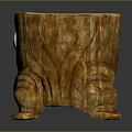 Handcrafted Wooden Stump Stool With Carved Legs And Central Eye Decoration