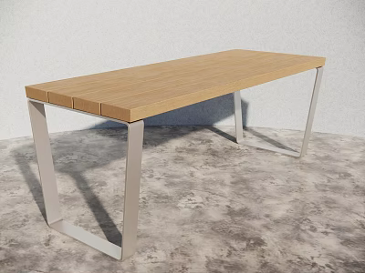 Modern Table and Chair Set with Wooden Tabletop and Sleek Metal Legs in Interior Space 3d model