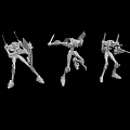 White Mechanical Humanoid Figures in Different Action Poses on Black Background