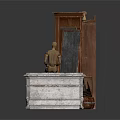 Vintage Architectural Interior Design With Wooden Bookshelf Framed Art Sculpture And Decorative Vases