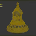 Cartoon Scene of Ornate Building with Dome Towers Intricate Carvings and Decorative Base