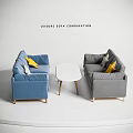 Leisure Sofa Combination With Blue Gray Couches White Coffee Table And Yellow Gray Pillows