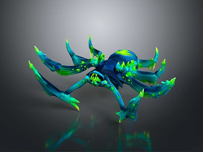 Game Movie Character Spider Like Creature With Blue Body Green Glowing Parts And Multiple Tentacles 3d model