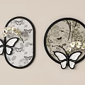 Elegant Wall Decor with Black Frames Butterfly Patterns and White Flowers Decorative Home Art