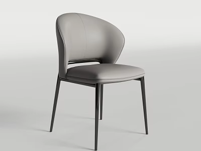 Modern Gray Leather Dining Chair With Black Metal Legs And Sleek Design 3d model