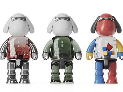 Modern Decorative Ornament Set of Three Multicolor Mechanical Robot Figurines with Unique Design 3d model
