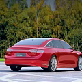 Red Seres 9 Sedan Parked In Outdoor Open Area With Lush Forest Backdrop
