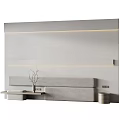 Minimalist Bedroom Accent Wall Design With Grey Upholstered Bedhead And Built In LED Lighting Strips
