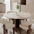 Modern Restaurant Interior Design With Round Dining Table White Chairs And Pendant Light 3d model