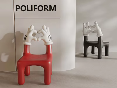 Heart Shape Hand Gesture Design Chairs In Red And Black Poliform Style 3d model