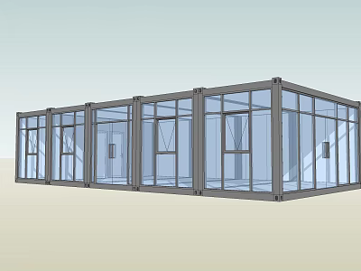 Modern Modular Building Structure Featuring Glass Walls And Container Modules 3d model