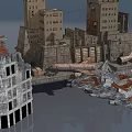 Damaged Building Components In Urban Ruins With Concrete Walls And Frames 3d model