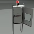 Industrial Equipment Metal Cabinet With Open Door Internal Wiring Terminal Blocks And Red Warning Light