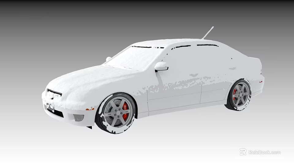 White Sedan Car With Modified Alloy Wheels And Red Brake Calipers 3d model 