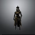 Detailed Mechanical Character In Brown Robes With Metallic Parts And Hat