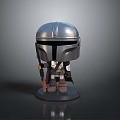 Chibi Style Mandalorian Toy Figure With Silver Helmet Detailed Weapon And Black Base