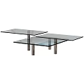 Modern Two Tier Glass Top Coffee Table With Chrome Metal Legs And Contemporary Design