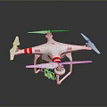 White Drone With Red Stripes Four Propellers Landing Gear And Camera 3d model