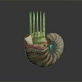 Nautilus Aquatic Animal With Spiral Shell Orange Stripes Eye And Tentacles