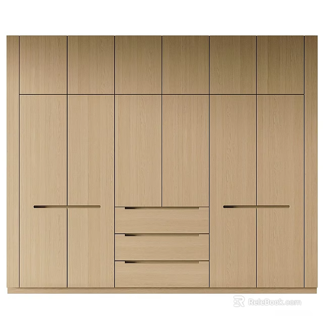 Modern Wooden Wardrobe Design With Light Wood Finish And Multiple Doors Drawers 3d model 