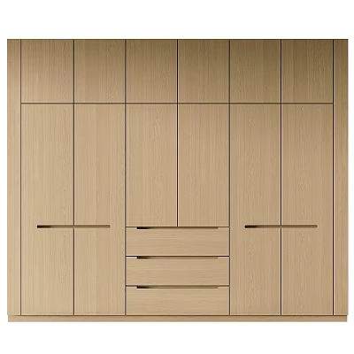 Modern Wooden Wardrobe Design With Light Wood Finish And Multiple Doors Drawers 3d model