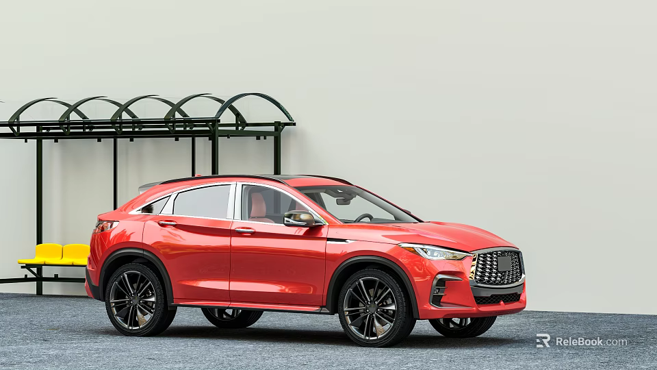 Red Modern SUV With Sleek Body Black Wheels And Outdoor Shelter Background 3d model 