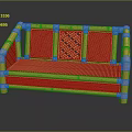 Yellow Rattan Three-Seater Sofa With Woven Backrest And Seat Design