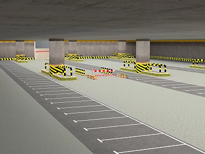 Parking Lot Interior Featuring Concrete Columns Yellow Black Warning Tape And Parking Lines 3d model