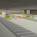 Parking Lot Interior Featuring Concrete Columns Yellow Black Warning Tape And Parking Lines