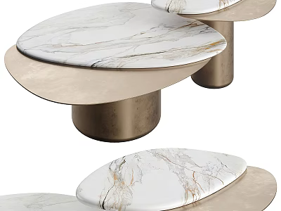Elegant Modern Coffee Table With White Marble Top And Gold Metal Base 3d model