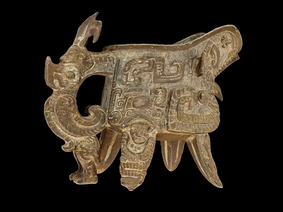 Intricately Carved Ceramic Vessel With Ancient Animal Motifs And Three Legged Design 3d model