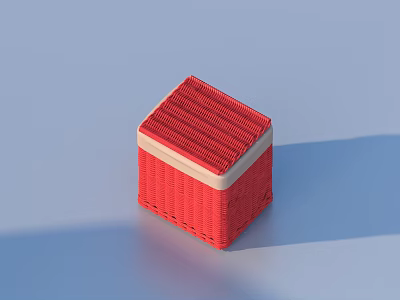 Red Woven Storage Box for Daily Life Supplies with Beige Edge Design 3d model