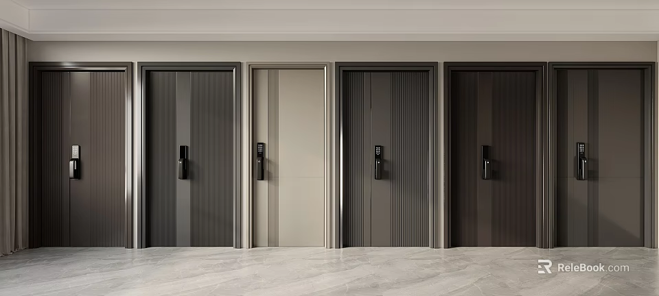 Modern Security Doors With Various Designs And Secure Locks For Home Protection 3d model 