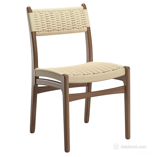 Modern Single Chair with Wooden Frame and Woven Seat Backrest for Home Use 3d model 