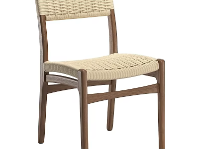 Modern Single Chair with Wooden Frame and Woven Seat Backrest for Home Use 3d model