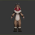 Anthropomorphic Wolf Character In Brown Furry Costume With Red Accents And White Trim