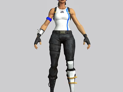 Game Movie Character In White Tank Top With Blue Stripe Black Tactical Pants And Gloves 3d model