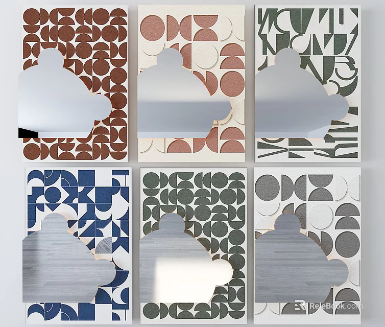 Geometric Pattern Wall Decor With Cloud Shaped Mirror And Colorful Designs 3d model