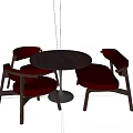 Modern Dining Table and Chair Set with Round Table Red Seats and Dark Wooden Frame