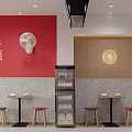 Cheerful Restaurant Interior Design With Red Wall TOGETHER Lettering Eat Noodles Text And Decorative Fans