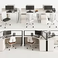 Modern Office Desks with Ergonomic Chairs Computer Monitors and Partitions Layout Setup 3d model