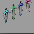 Women in Blue Green Pink Tops and White Pleated Skirts With Flower Decorations