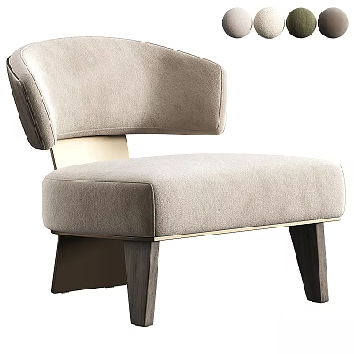 Modern Comfortable Accent Chair With Curved Backrest Light Beige Upholstery And Wooden Legs 3d model