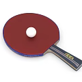 Red Table Tennis Racket With Blue Edge And White Ball On Surface 3d model