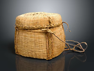 Natural Straw Woven Storage Basket With Lid And Rope Details For Home Organizing 3d model
