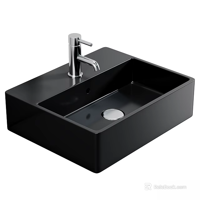 Modern Black Countertop Washbasin With Silver Faucet And Square Modern Design 3d model 