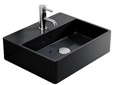 Modern Black Countertop Washbasin With Silver Faucet And Square Modern Design 3d model