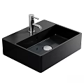 Modern Black Countertop Washbasin With Silver Faucet And Square Modern Design